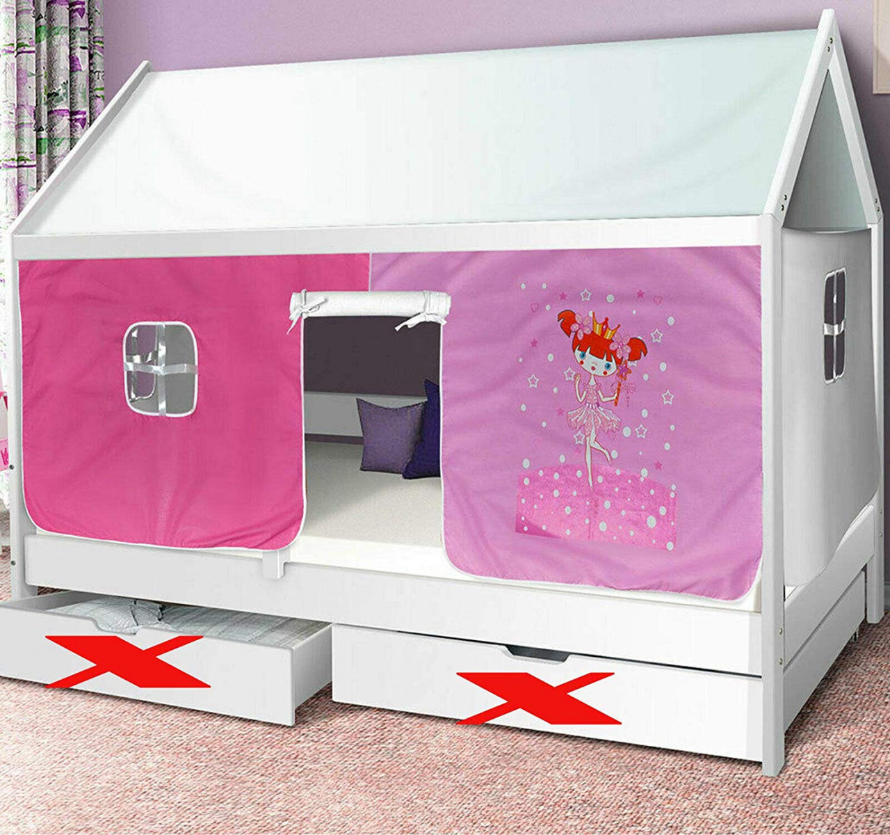 Hausbett Prinzessin Kinderbett Massiv Hochbett Spielbett Jugendbett 90x200 4025755177896