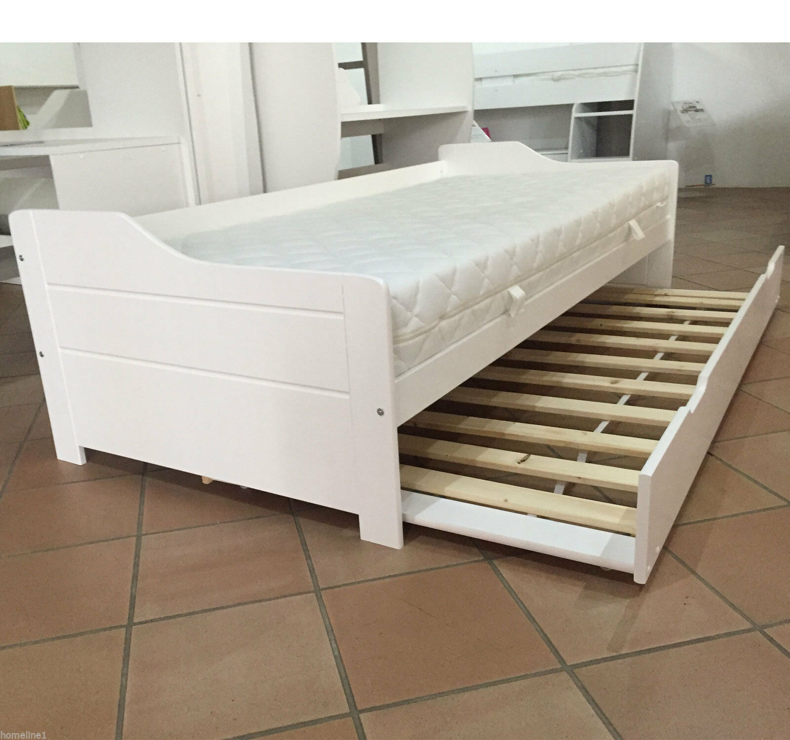 Bett 90x200 Funktionsbett Massiv Weiss Klappbett/Gästebett