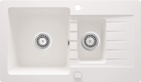 Granitspüle 1½ Becken Restbecken Küchenspüle Siphon 76x44 cm Weiß ohne Armatur